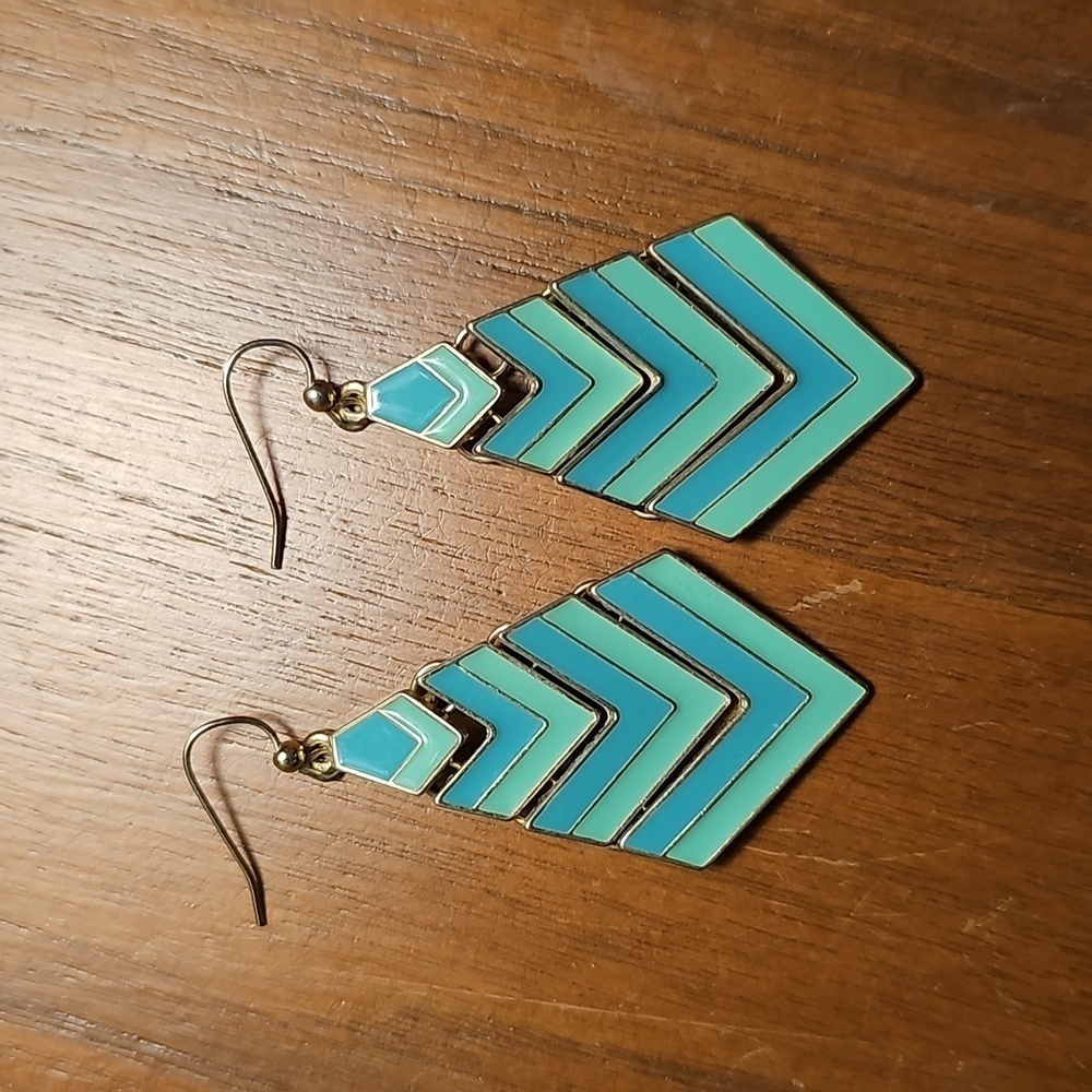 Turquiose Blue Chevron Dangle Earrings